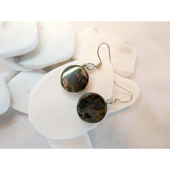 Natural Labradorite Iolite Gemstone Sterling Silver Earrings - Picture 7 of 7